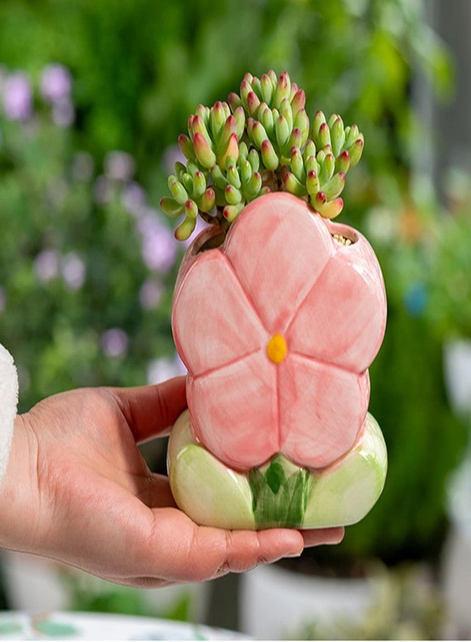 Busnos Pink Makeup Brush Holder Pen Holder for Office Desk Accessories Aesthetic Pencil Holder Cute Flower Home Decor Birthday Gifts for Women Vanity Toothbrush Holder Kawaii Kitchen Utensil Holder - Image 5