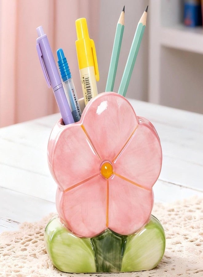 Busnos Pink Makeup Brush Holder Pen Holder for Office Desk Accessories Aesthetic Pencil Holder Cute Flower Home Decor Birthday Gifts for Women Vanity Toothbrush Holder Kawaii Kitchen Utensil Holder - Image 1