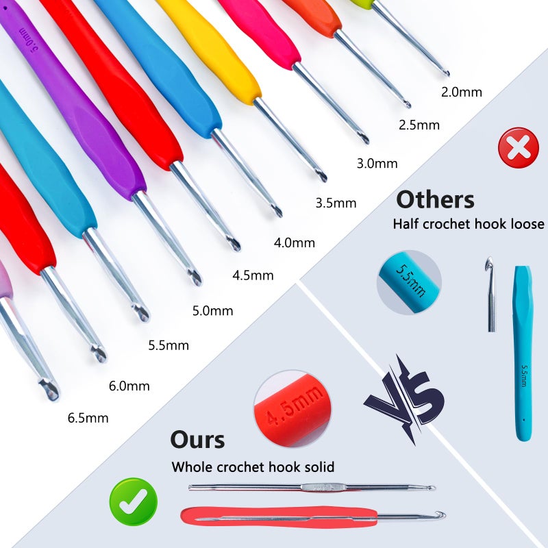 MYBAGZING Crochet Kit for Beginners with Yarn Storage Bag, 10pcs Crochet Hooks 2.0-6.0 mm, 10 Skeins Yarn for Crocheting, Knitting Accessories, 58pc Crochet Starter Kit for Adults - Image 5