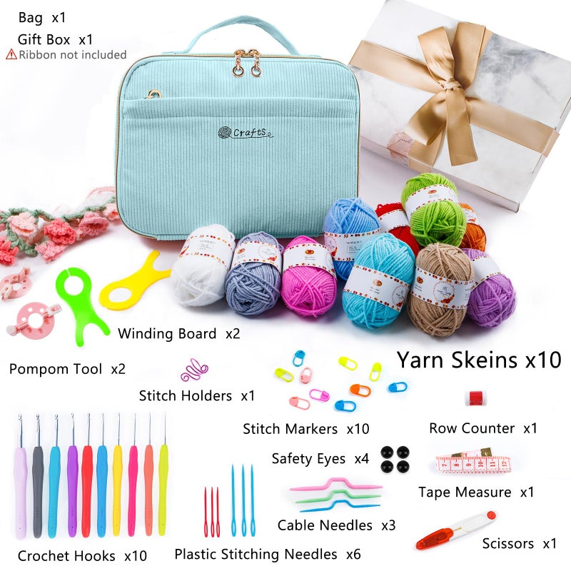 MYBAGZING Crochet Kit for Beginners with Yarn Storage Bag, 10pcs Crochet Hooks 2.0-6.0 mm, 10 Skeins Yarn for Crocheting, Knitting Accessories, 58pc Crochet Starter Kit for Adults - Image 2