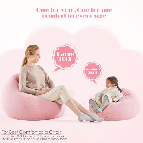 Nobildonna 3 ft Bean Bag Chair Cover (No Filler) 35"×43" Large Stuffed Animal Storage Bean Bag Washable Big Beanbag Chair Cover Premium Corduroy Stuffable Bean Bag Cover for Adults,Kids,Pink 300L - Image 5