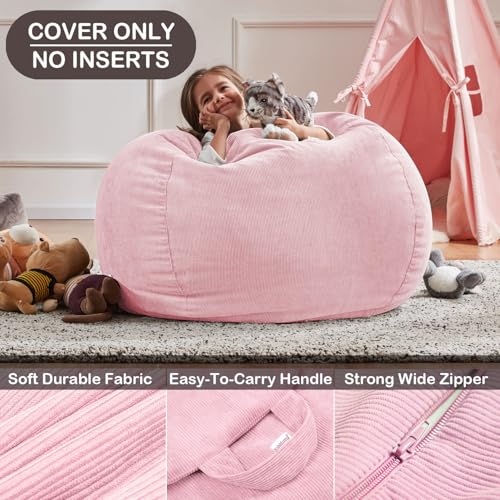 Nobildonna 3 ft Bean Bag Chair Cover (No Filler) 35"×43" Large Stuffed Animal Storage Bean Bag Washable Big Beanbag Chair Cover Premium Corduroy Stuffable Bean Bag Cover for Adults,Kids,Pink 300L - Image 3