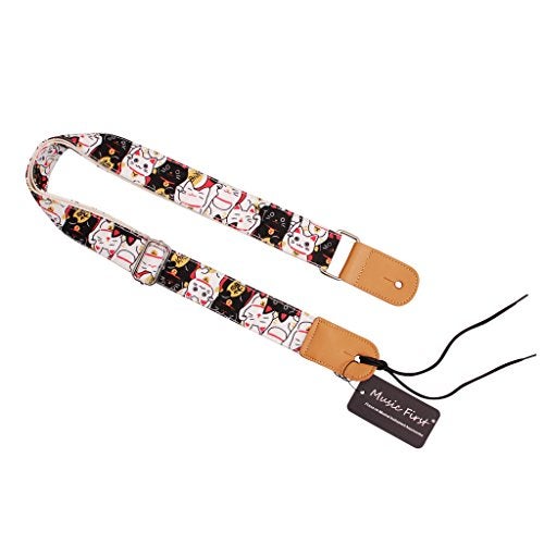 MUSIC FIRST Original Design “Fortune Cats (Maneki Neko)” Soft Canvas & Genuine Leather Ukulele Strap Ukulele Shoulder Strap - Image 3