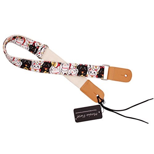 MUSIC FIRST Original Design “Fortune Cats (Maneki Neko)” Soft Canvas & Genuine Leather Ukulele Strap Ukulele Shoulder Strap - Image 5