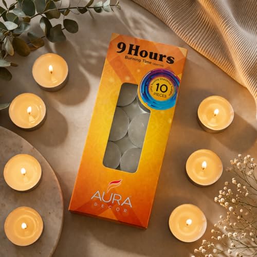 AURA DECOR AuraDecor Tealight Candles 9 Hour Burn Time | Smokeless, Dripless Premium Paraffin Wax | Unscented Tea Light Candles for Home Decor, Pooja, Festival, Wedding & Dinner | Pack of 40 - Image 5