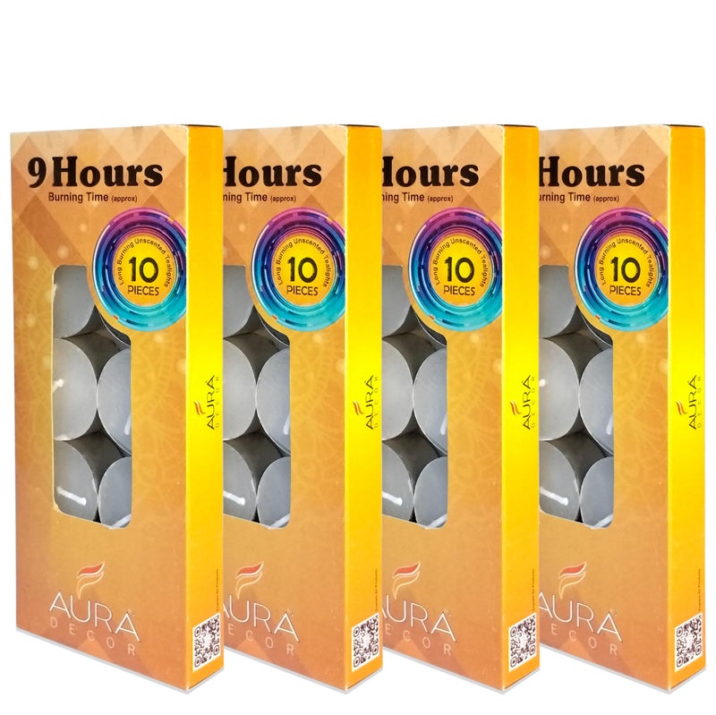 AURA DECOR AuraDecor Tealight Candles 9 Hour Burn Time | Smokeless, Dripless Premium Paraffin Wax | Unscented Tea Light Candles for Home Decor, Pooja, Festival, Wedding & Dinner | Pack of 40 - Image 1