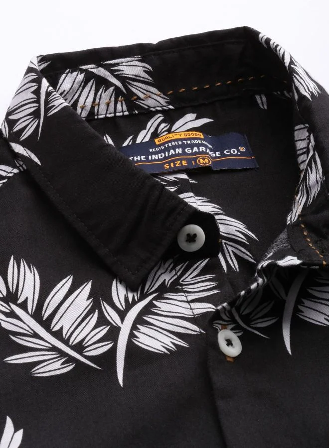 The Indian Garage Co Men Slim Fit Tropical Half Sleeves Cutaway Collar Casual Shirt