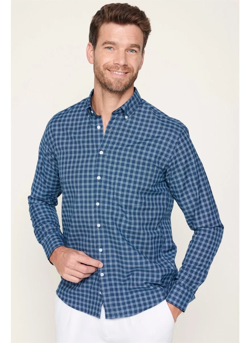 Tudors Classic Fit Button Collar Small Checked Cotton Men's Shirt