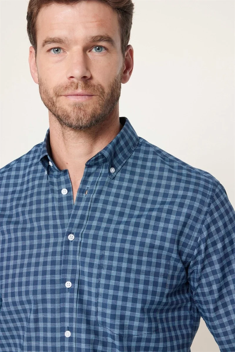 Tudors Classic Fit Button Collar Small Checked Cotton Men's Shirt