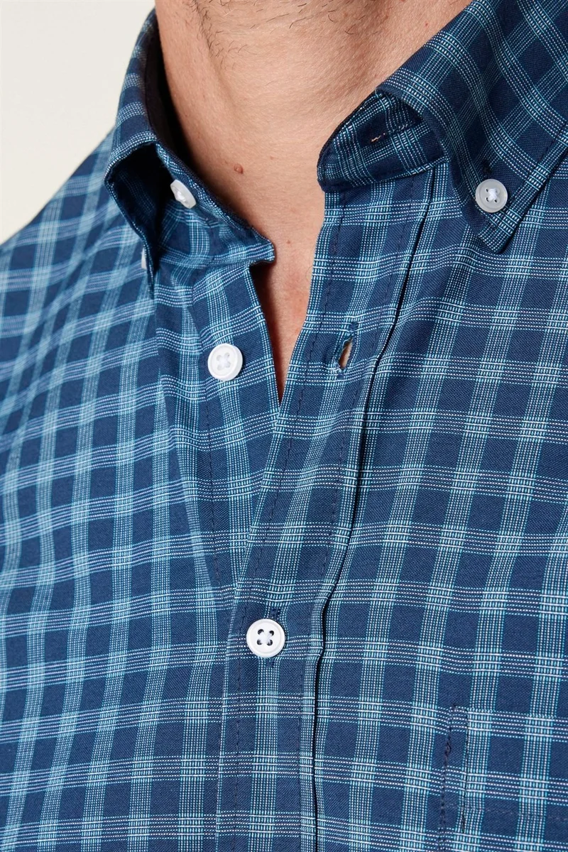 Tudors Classic Fit Button Collar Small Checked Cotton Men's Shirt
