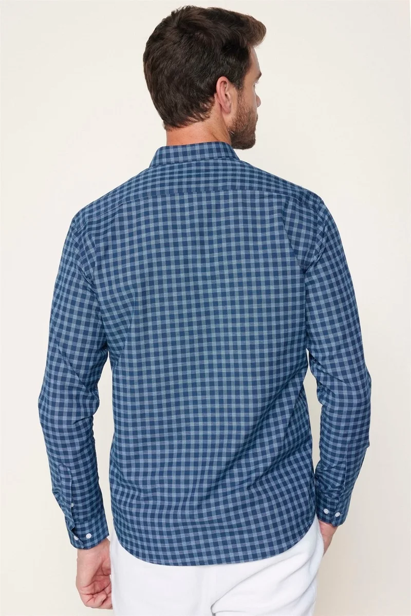 Tudors Classic Fit Button Collar Small Checked Cotton Men's Shirt