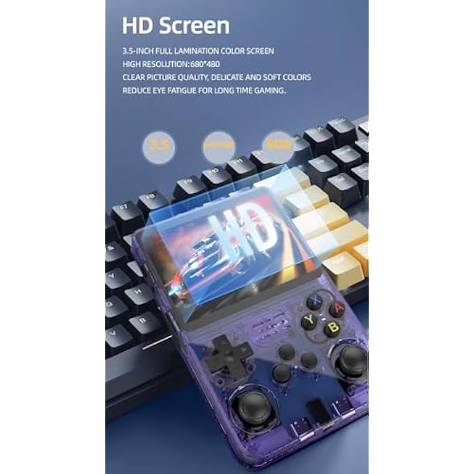 R36S HANDHELD GAME CONSOLE, PORTABLE RETRO GAME CONSOLES WITH 3.5 INCH IPS SCREEN, 3000 MAH BATTERY, 64 GB/128 GB MEMORY, NO TF CARD INCLUDED (64G) - Image 4
