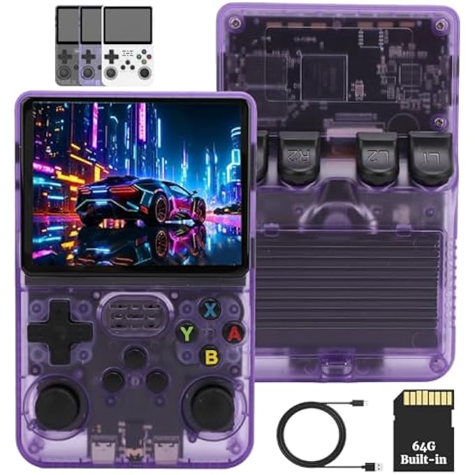 R36S HANDHELD GAME CONSOLE, PORTABLE RETRO GAME CONSOLES WITH 3.5 INCH IPS SCREEN, 3000 MAH BATTERY, 64 GB/128 GB MEMORY, NO TF CARD INCLUDED (64G) - Image 1