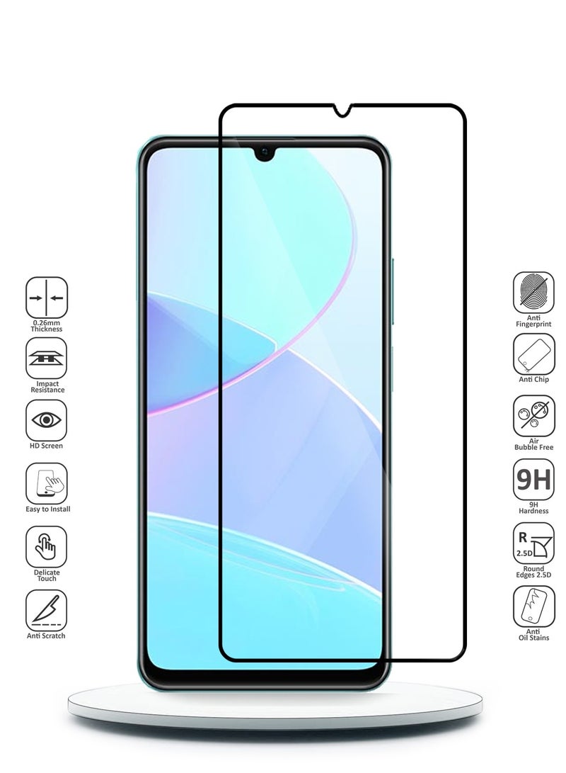 Wtech Realme C51 4G 2023 Premium E2E Full Glue Full Cover Tempered Glass Screen Protector (MSGECN) - Clear/Black - Image 2
