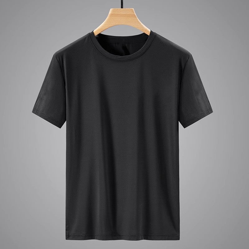 Solid Color Mesh Ice Silk T-Shirt Men'S Quick-Drying Short-Sleeved Sports T-Shirt Summer Elastic Ice Feel Breathable Trendy Elastic - Image 1