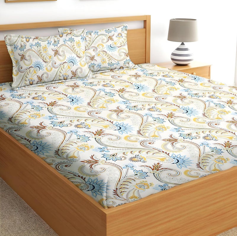 STARNSTYLE 350TC Microfiber Glace Cotton AC Comforter Set King Size Double Bed with 1 Flat bedsheet90x100 inch and Two Pillow Covers II 4 pc Bedding Set Cream - Image 5
