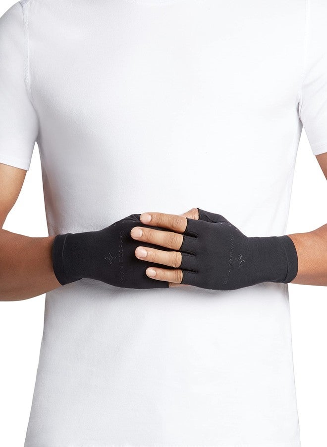 Tommie Copper Core Compression Half Finger Gloves, Unisex, Men & Women, 4D Stretch, Sweat Wicking Breathable Gloves for Hand Stiffness, Swelling & Joint Support - Black - Large - Image 4