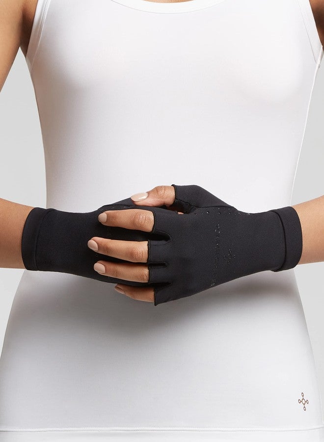 Tommie Copper Core Compression Half Finger Gloves, Unisex, Men & Women, 4D Stretch, Sweat Wicking Breathable Gloves for Hand Stiffness, Swelling & Joint Support - Black - Large - Image 3