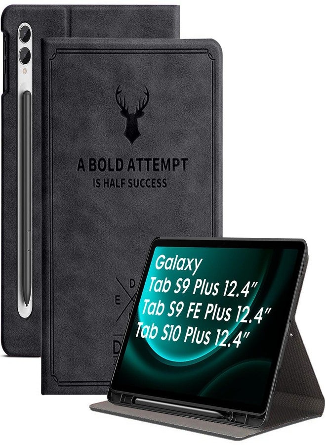 روبوستريون غطاء روبوستريون لجهاز سامسونج جالاكسي تاب S10+ / S9 FE+، غطاء قلاب بتصميم غزال مقاس 12.4 بوصة مع حامل قلم S Pen وخاصية التشغيل/الإيقاف التلقائي - أسود - Image 1