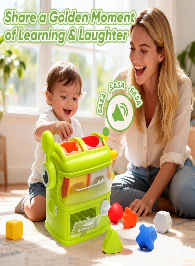 Seozio Shape Sorter Toys for Kids, Monster Eating The Shapes, Montessori Color Matching & Sorting Interactive Learning Toys with 6 Rattle Shape Blocks for Toddlers Gifts. - Image 3