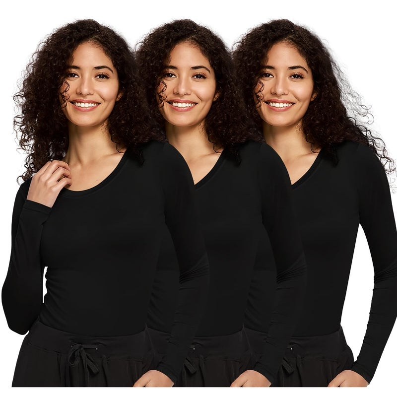 COZYFIT 3 Pack Underscrub Long Sleeve Women Undershirts for Women Soft Fabric Black M - Image 2