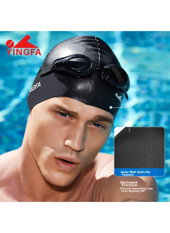 Yingfa Myopia Swimming Goggles And Cap Two-piece Set, High-definition Anti-fog Gl, Comfortable Non-binding Head Swimming Set, Black, 300 Degrees - Image 3