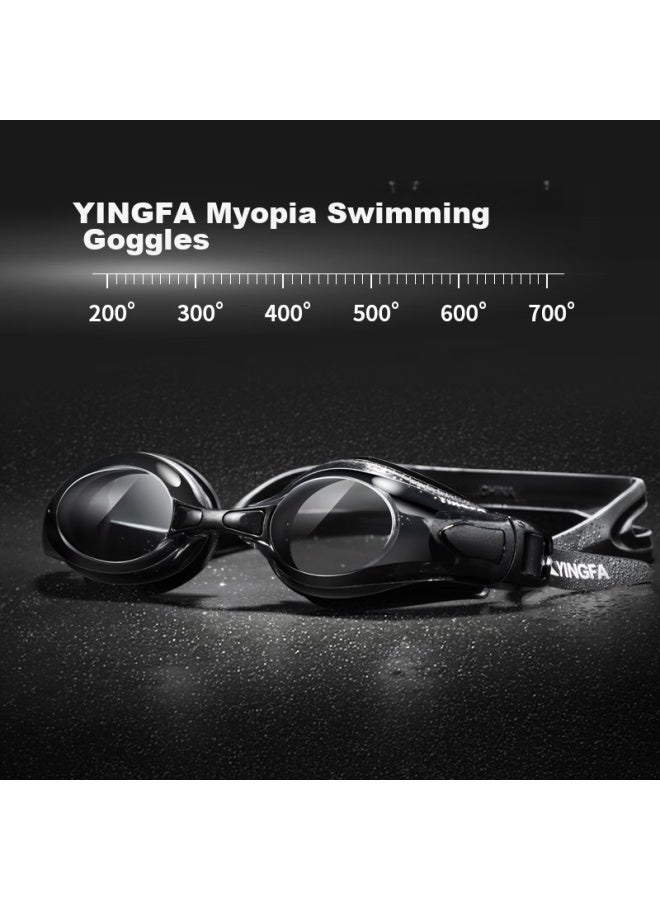 Yingfa Myopia Swimming Goggles And Cap Two-piece Set, High-definition Anti-fog Gl, Comfortable Non-binding Head Swimming Set, Black, 300 Degrees - Image 1