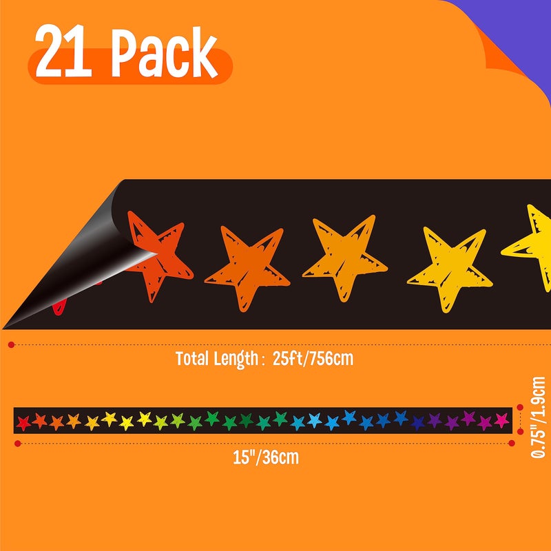 SpriteGru 25 Feet Magnetic Border, 21 Sheet Colorful Stars Bulletin Board Border Whiteboard Blackboard and Metal Surface Decoration for School, Office & Home Use, Easy to Install and Reusable - Image 2