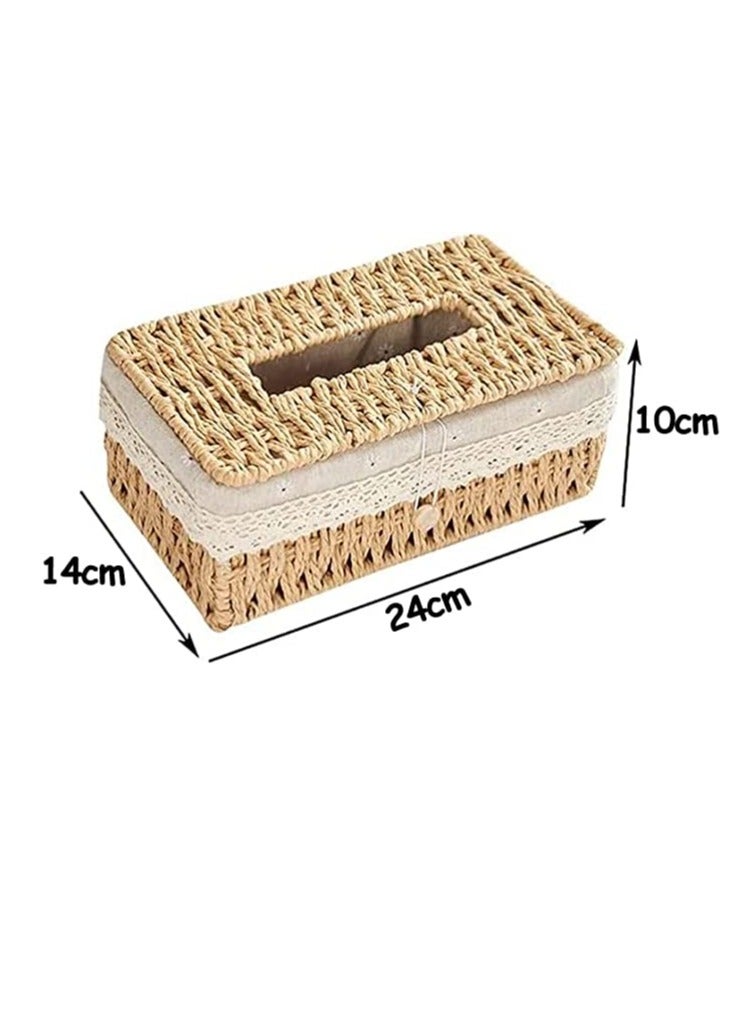 HOME TASTE TOMSUN Rattan Tissue Box Facial Tissues Box Paper Towel Holder for Dressing Table, Bedroom and Living Room  - Image 2