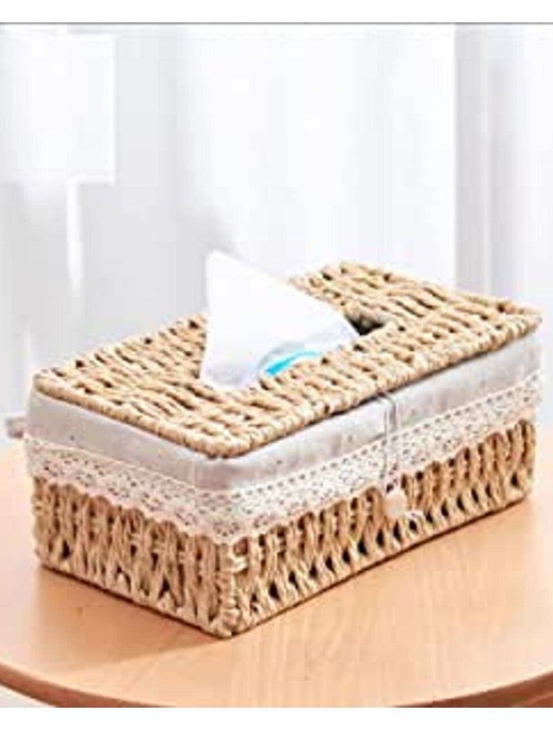HOME TASTE TOMSUN Rattan Tissue Box Facial Tissues Box Paper Towel Holder for Dressing Table, Bedroom and Living Room  - Image 3