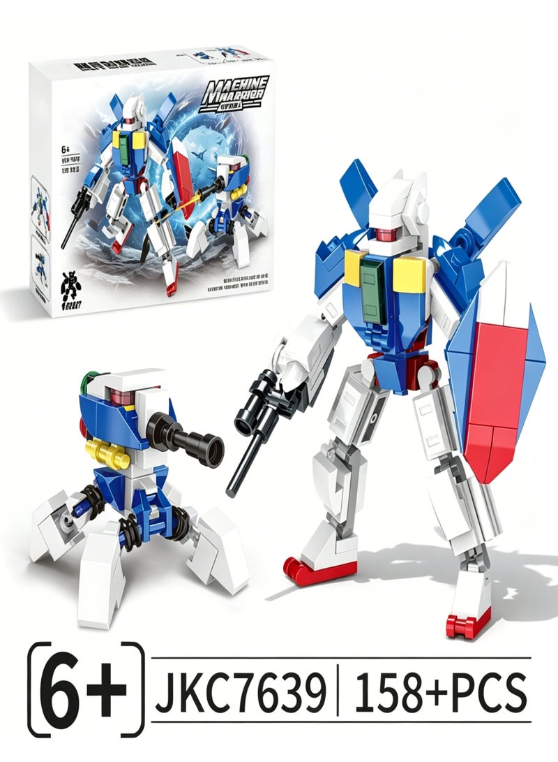 2 In 1 Guardian Robot Building Blocks Set Posable Mecha Warrior Bricks Kit 158 Pcs ABS Constructible Action Figure With Movable Joints Creative STEM Educational Building Toy Gift For Kids Boys Girls Ages 6 And Up Birthday Holiday Home Play Collection - Image 2
