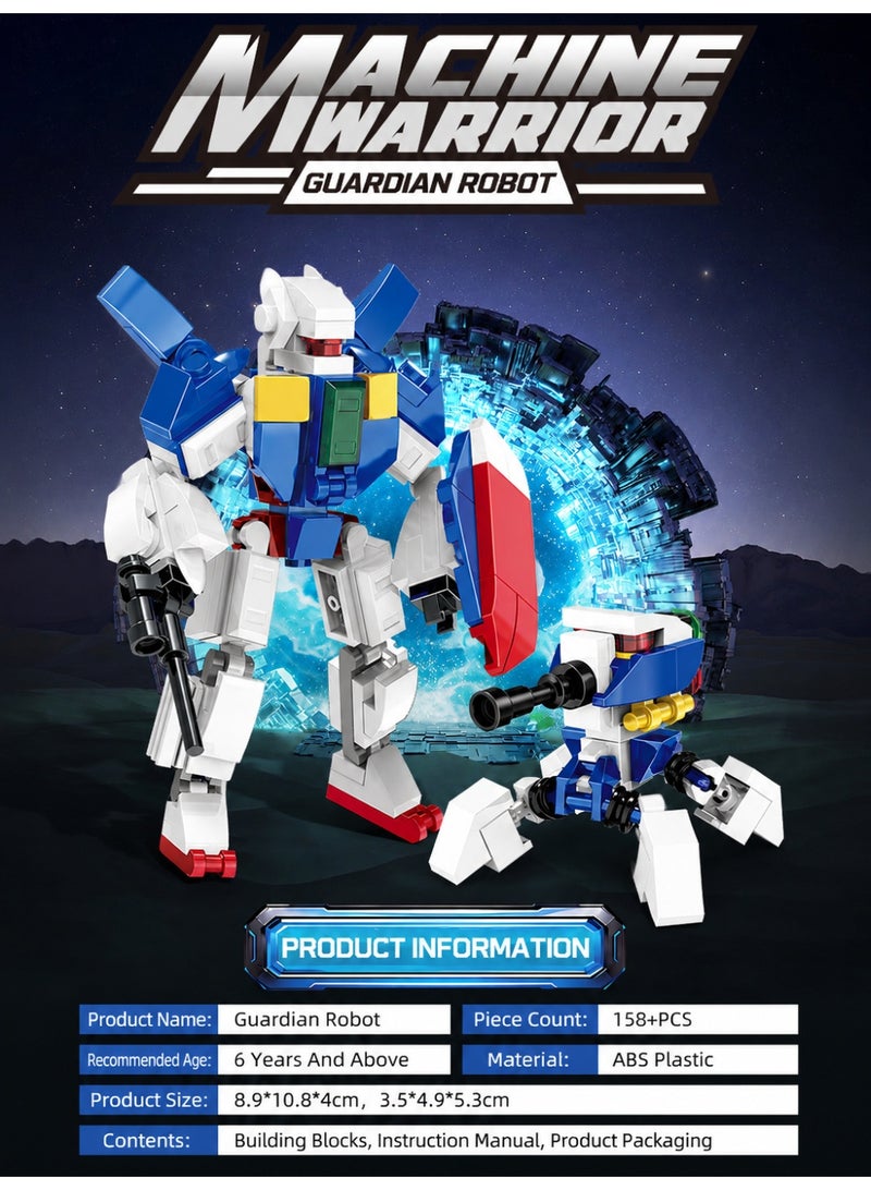 2 In 1 Guardian Robot Building Blocks Set Posable Mecha Warrior Bricks Kit 158 Pcs ABS Constructible Action Figure With Movable Joints Creative STEM Educational Building Toy Gift For Kids Boys Girls Ages 6 And Up Birthday Holiday Home Play Collection - Image 5