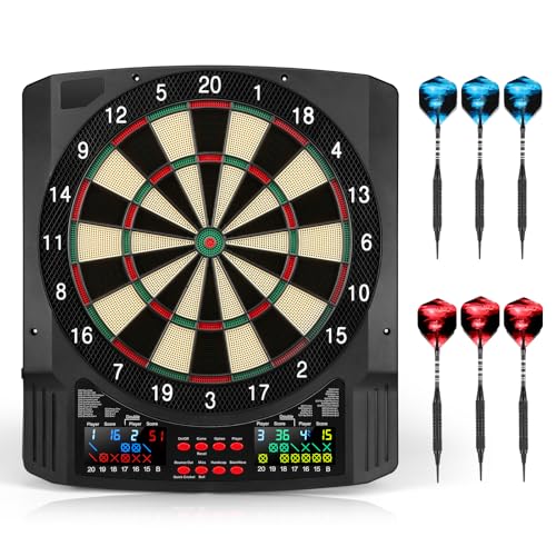Haoteey Electronic Dart Board, 2 Large Colorful LEDs Dartboard, 43 Games 320 Variants, Digital Soft Tip Dartboards Set with 6 Darts, 100 Tips - Image 1