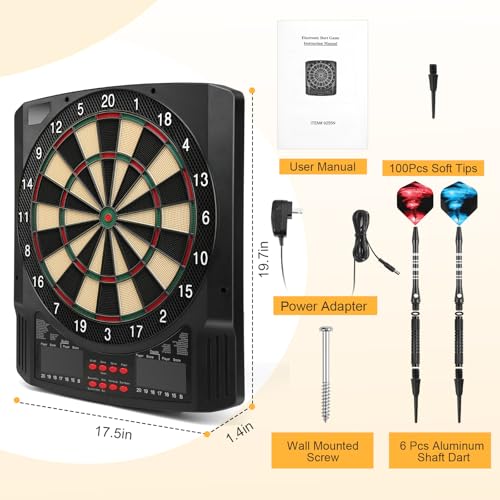 Haoteey Electronic Dart Board, 2 Large Colorful LEDs Dartboard, 43 Games 320 Variants, Digital Soft Tip Dartboards Set with 6 Darts, 100 Tips - Image 5