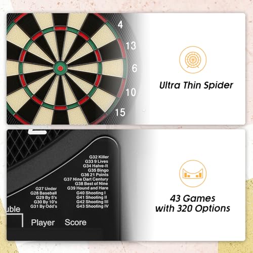 Haoteey Electronic Dart Board, 2 Large Colorful LEDs Dartboard, 43 Games 320 Variants, Digital Soft Tip Dartboards Set with 6 Darts, 100 Tips - Image 4