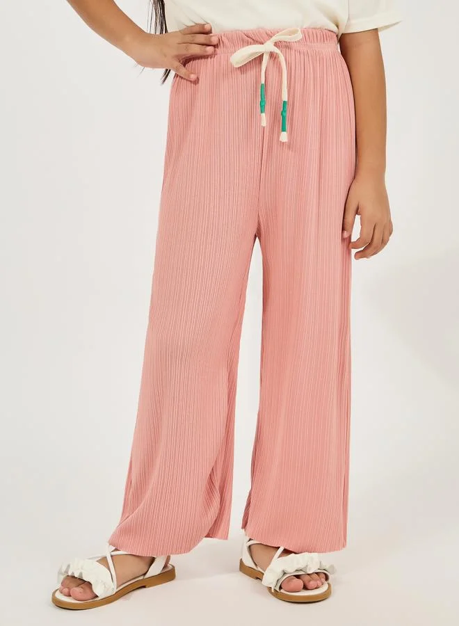 ستايلي Styli Textured Wide Leg Pants with Drawstrings