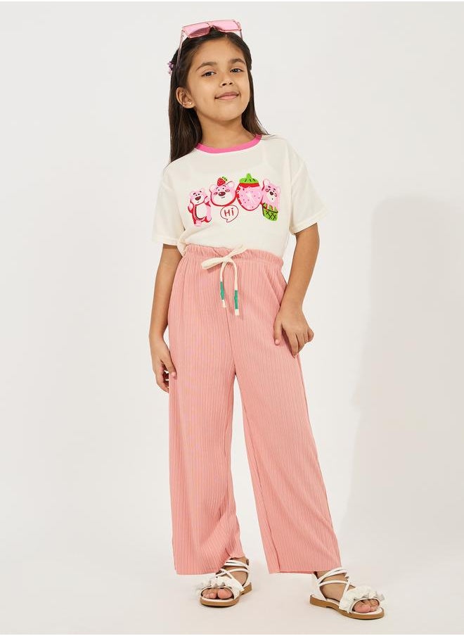 Styli Styli Textured Wide Leg Pants with Drawstrings  - Image 2