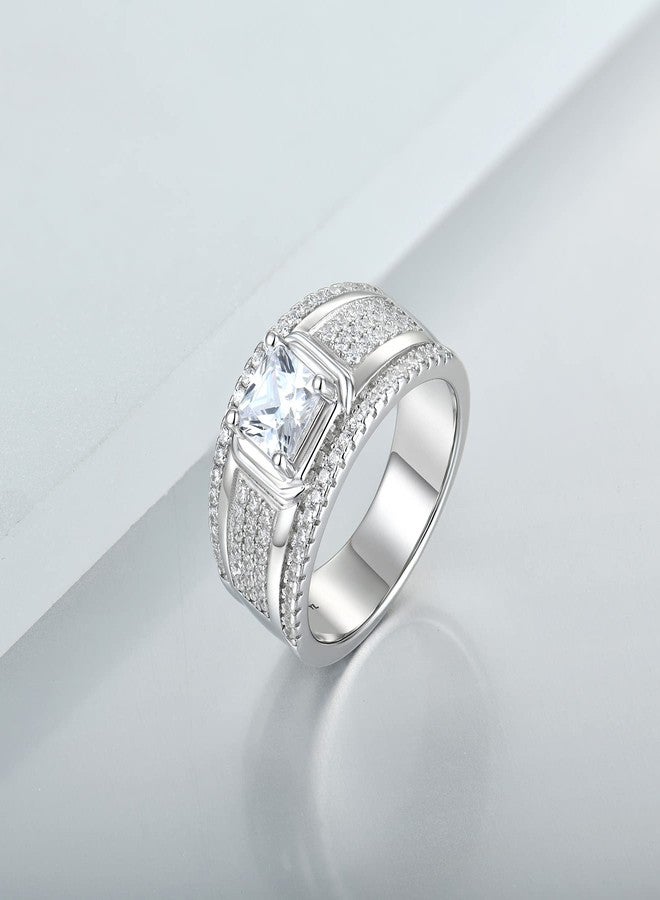 YL Men's Wedding Band Engagement Rings 925 Sterling Silver with 6mm Cubic Zirconia Anniversary Jewelry-size9 - Image 4
