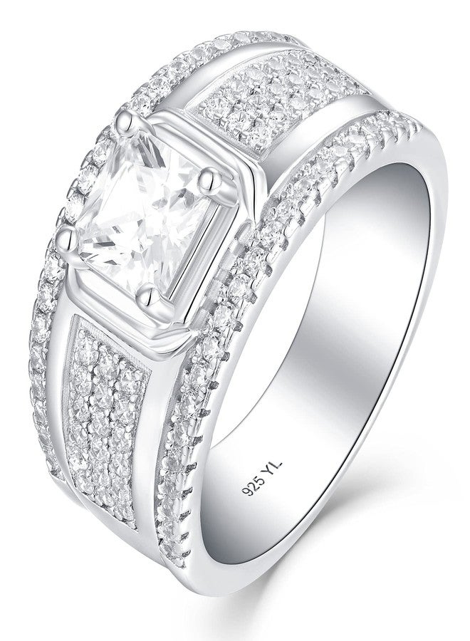 YL Men's Wedding Band Engagement Rings 925 Sterling Silver with 6mm Cubic Zirconia Anniversary Jewelry-size9 - Image 1