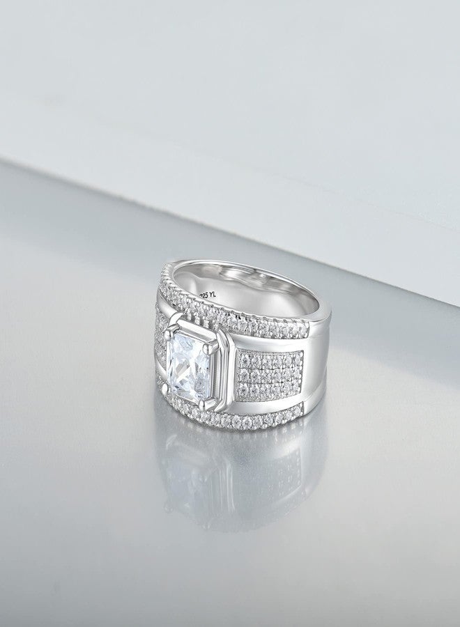 YL Men's Wedding Band Engagement Rings 925 Sterling Silver with 6mm Cubic Zirconia Anniversary Jewelry-size9 - Image 5