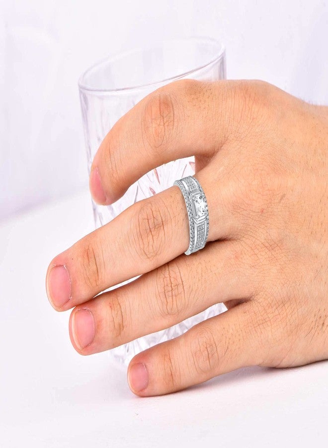 YL Men's Wedding Band Engagement Rings 925 Sterling Silver with 6mm Cubic Zirconia Anniversary Jewelry-size9 - Image 3