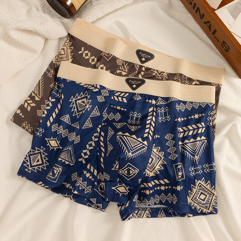 Popular American Retro Ethnic Style Men'S Underwear Summer Mid-Waist Boxer Briefs High Elastic Underwear For Men - Image 3