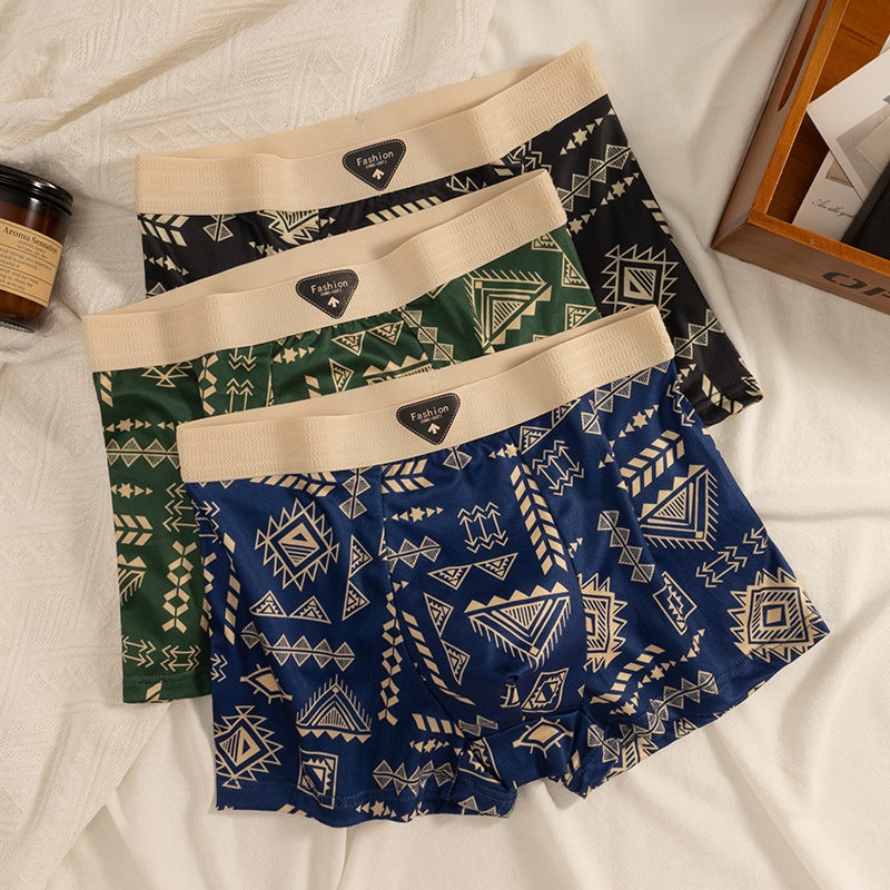 Popular American Retro Ethnic Style Men'S Underwear Summer Mid-Waist Boxer Briefs High Elastic Underwear For Men - Image 1