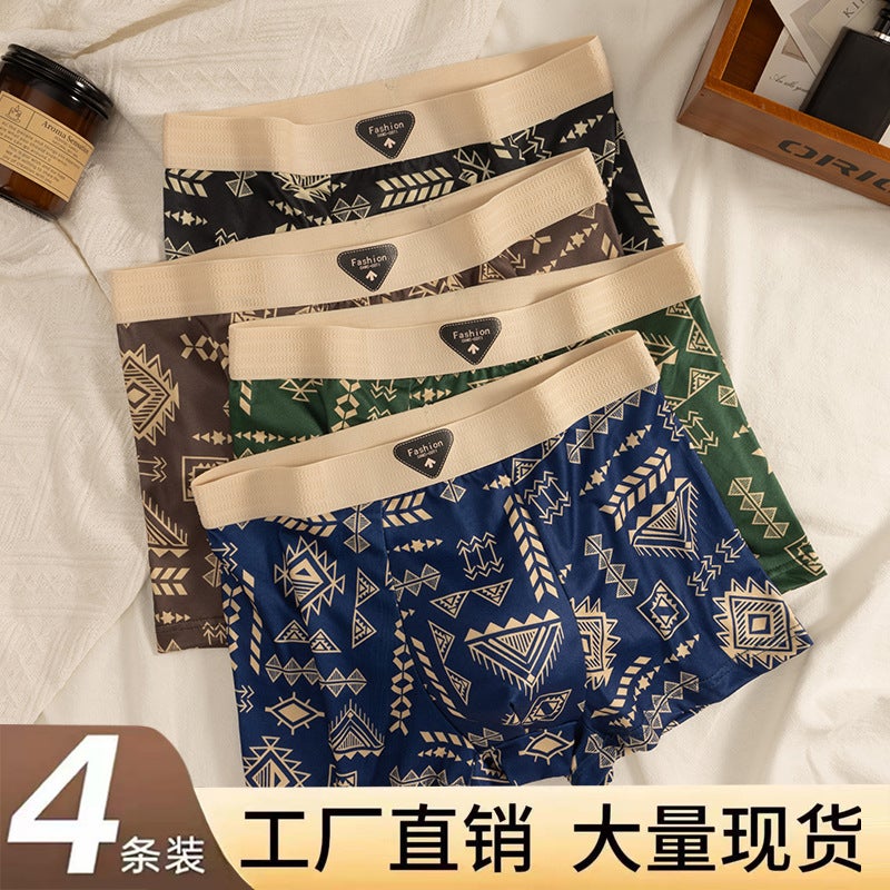 Popular American Retro Ethnic Style Men'S Underwear Summer Mid-Waist Boxer Briefs High Elastic Underwear For Men - Image 2