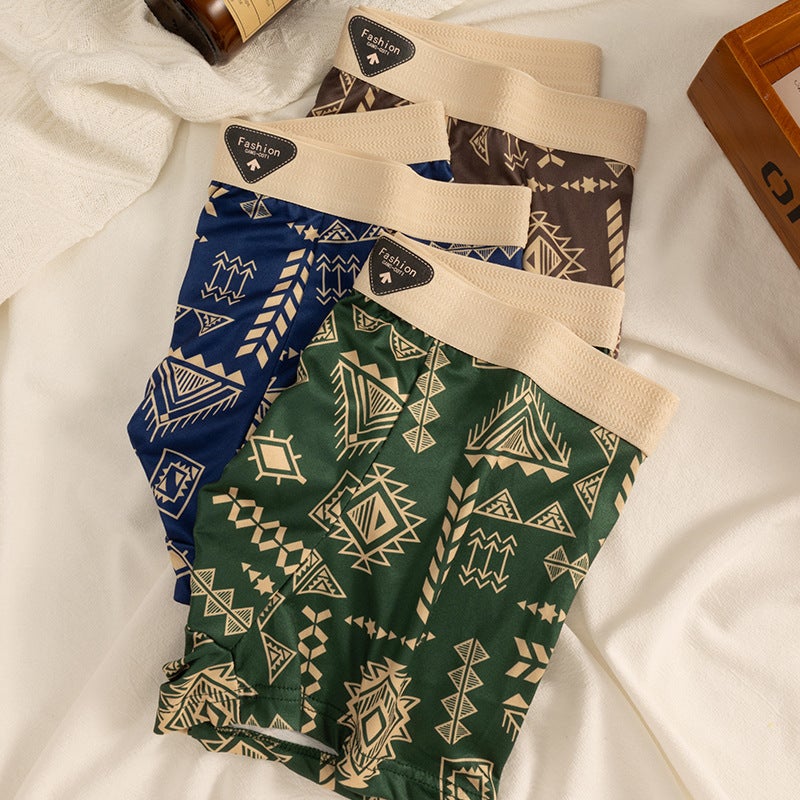 Popular American Retro Ethnic Style Men'S Underwear Summer Mid-Waist Boxer Briefs High Elastic Underwear For Men - Image 4