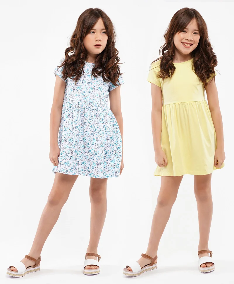 Primo Gino Primo Gino Cap Sleeves Frocks Solid & Floral Print Pack of 2 - Yellow White