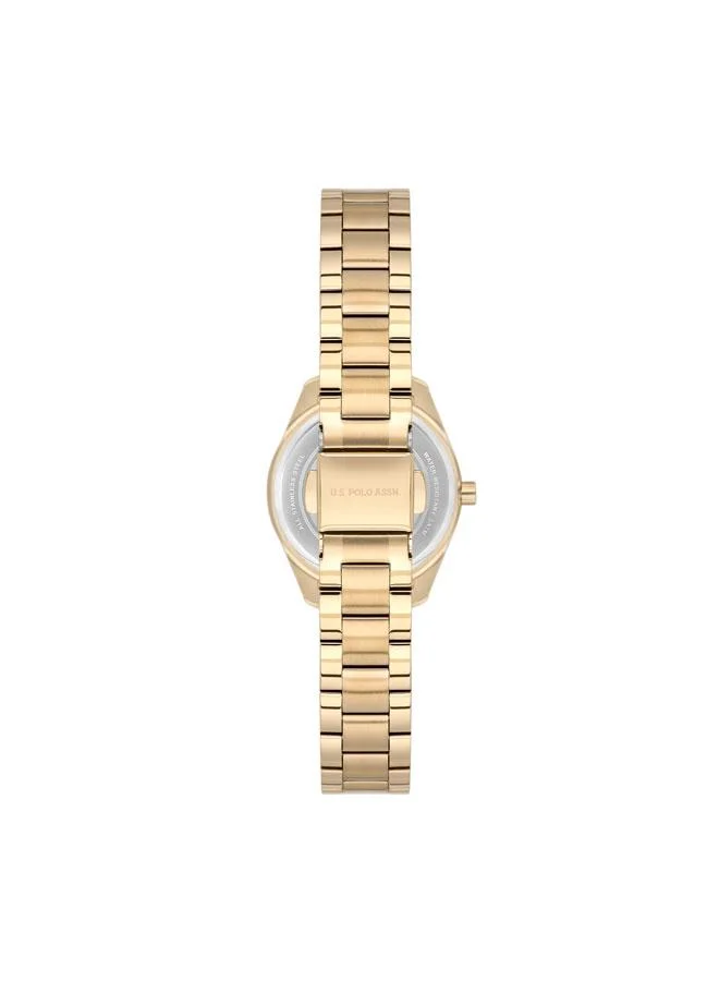يو اس بولو اسن Novelties Green Dial Gold Stainless Steel Bracelet Analog Watch for Women 28mm