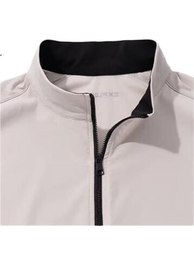 Mr. Bu Men'S Zipper Stand Collar Men'S T-Shirt With Drawstring Design Short Sleeve Piano Black L (175) - Image 3
