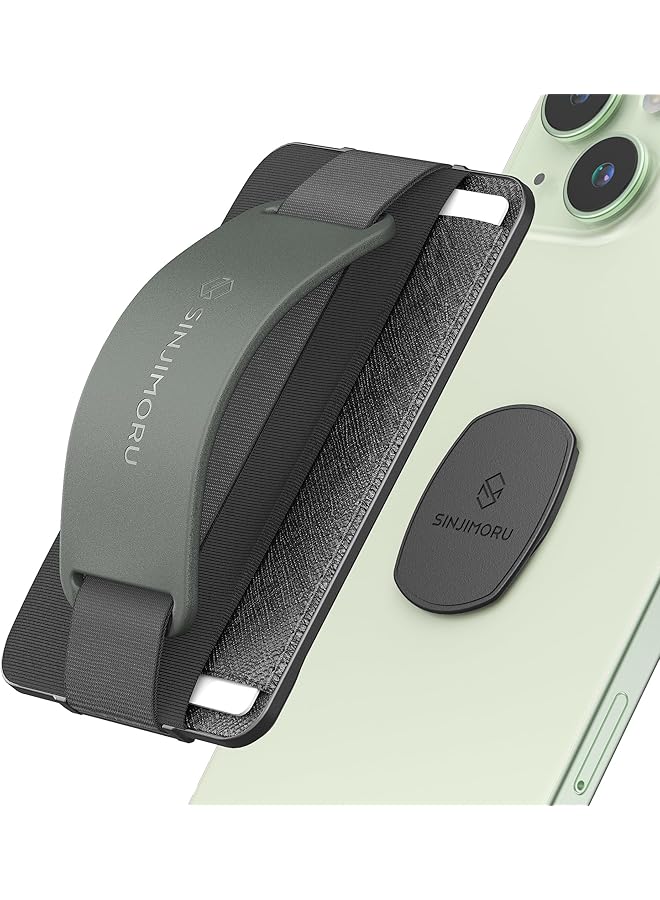 Sinjimoru Detachable Phone Wallet, Phone Card Holder As Phone Stand & Iphone Grip For Wireless Charging, Not For Magsafe. Sinji Mount B-Grip Olive Grey  - Image 1
