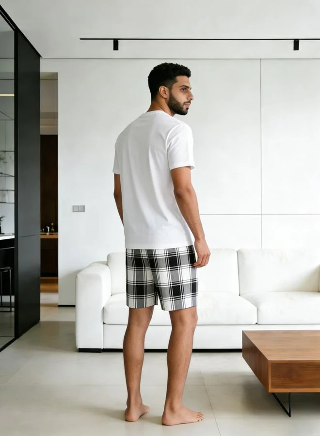 Take Two White Men Round Neck T-Shirt and Checked Shorts Set for Men | Best Price UAE